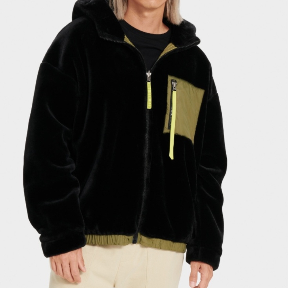 UGG Black and Green Puffer Coat with Hood